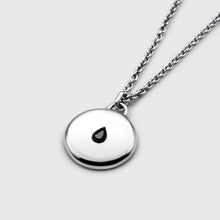  Teardrop pendant with a black cubic zirconia stone in the center, set in rhodium-plated sterling silver, on a 52cm sterling silver chain.